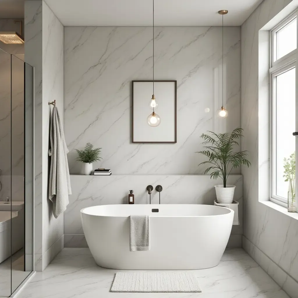 a photo of a bathroom with a beautiful tile backsplash and stylish decor