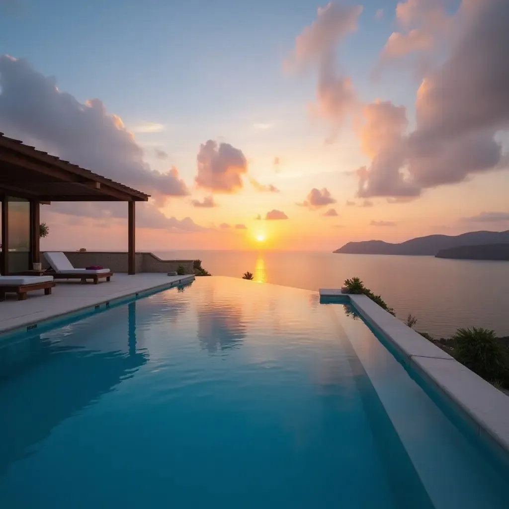 a photo of a luxurious infinity pool overlooking a stunning sunset