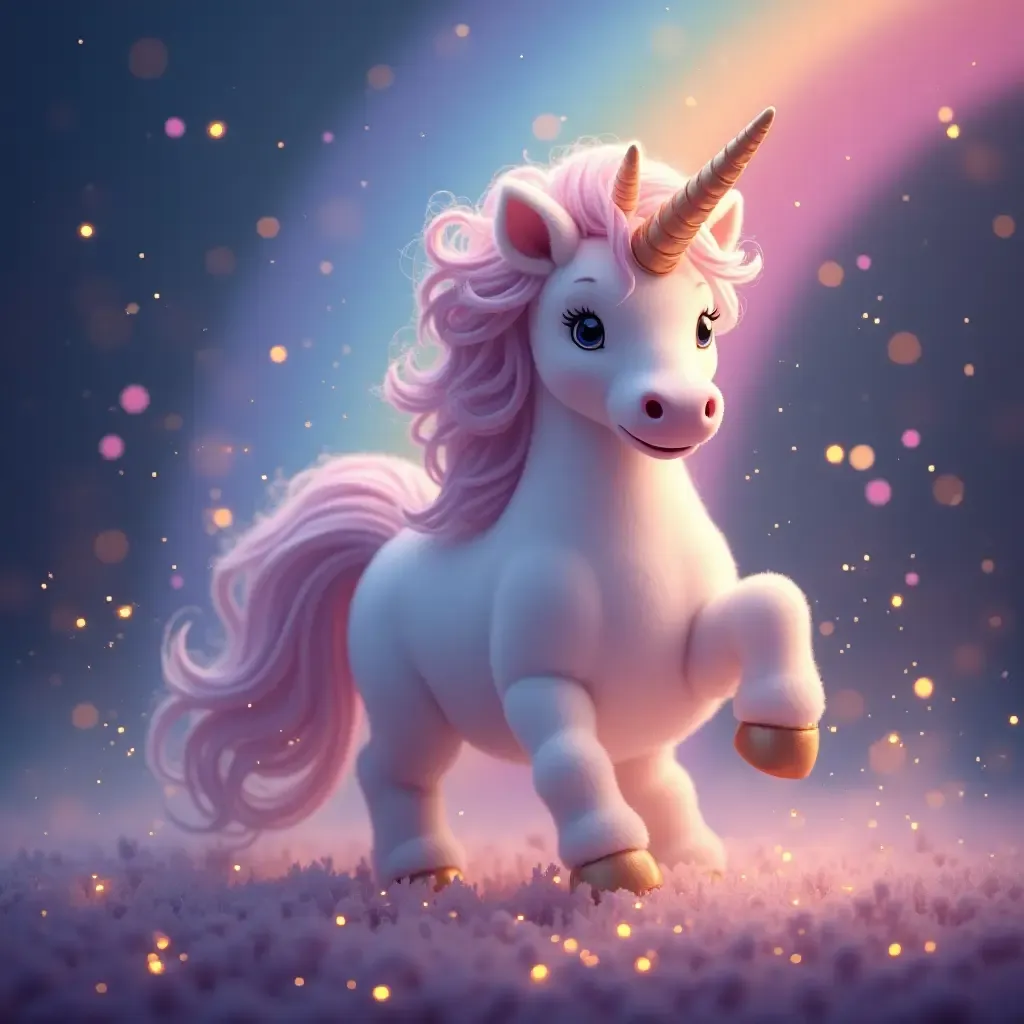 a photo of a magical unicorn surrounded by sparkles and rainbows