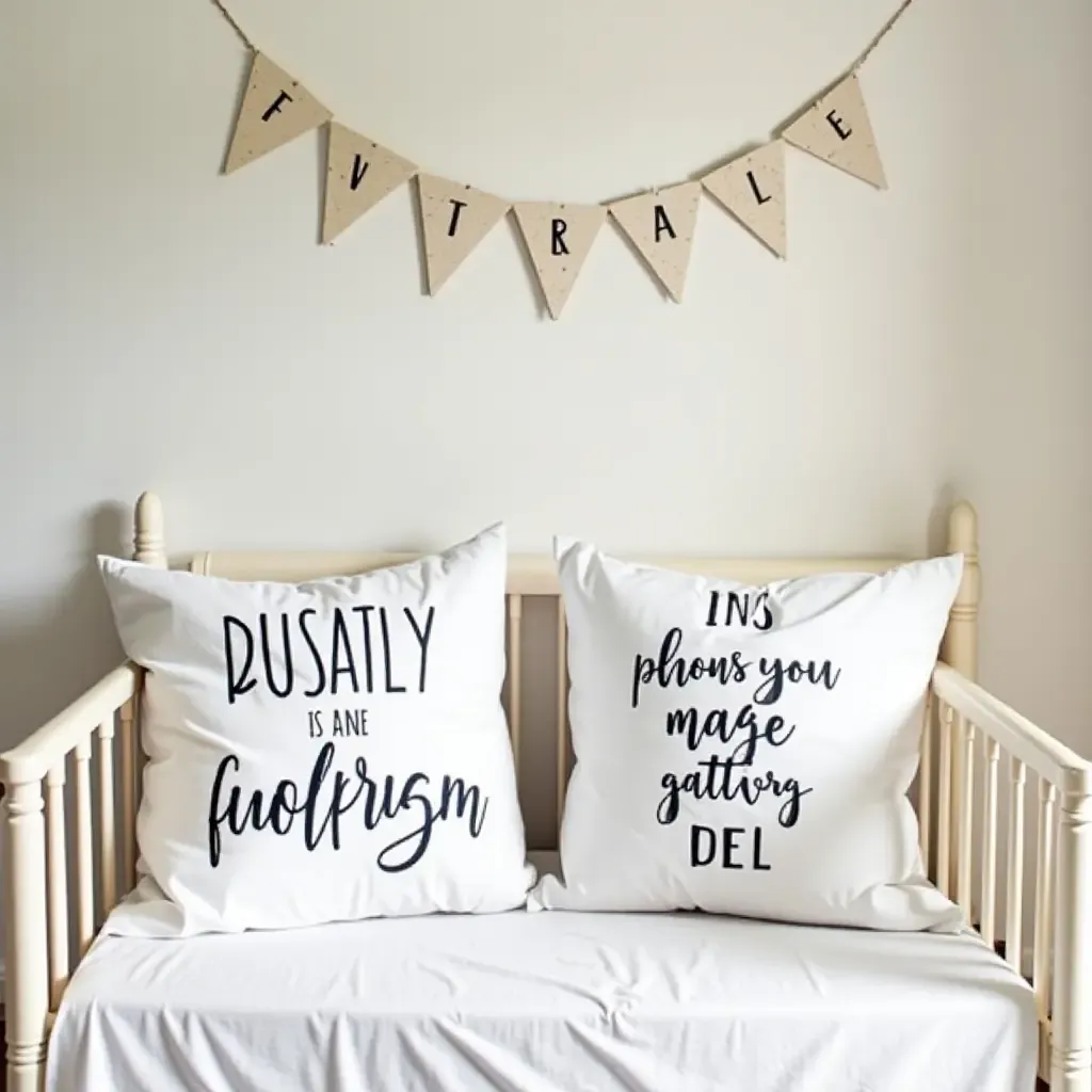 a photo of a nursery featuring throw pillows with inspirational quotes