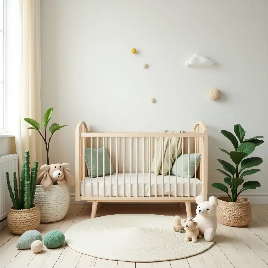 a photo of a nursery with playful plant-themed toys and decor