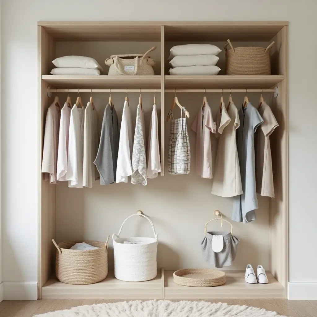 a photo of a creative closet organization system in a nursery