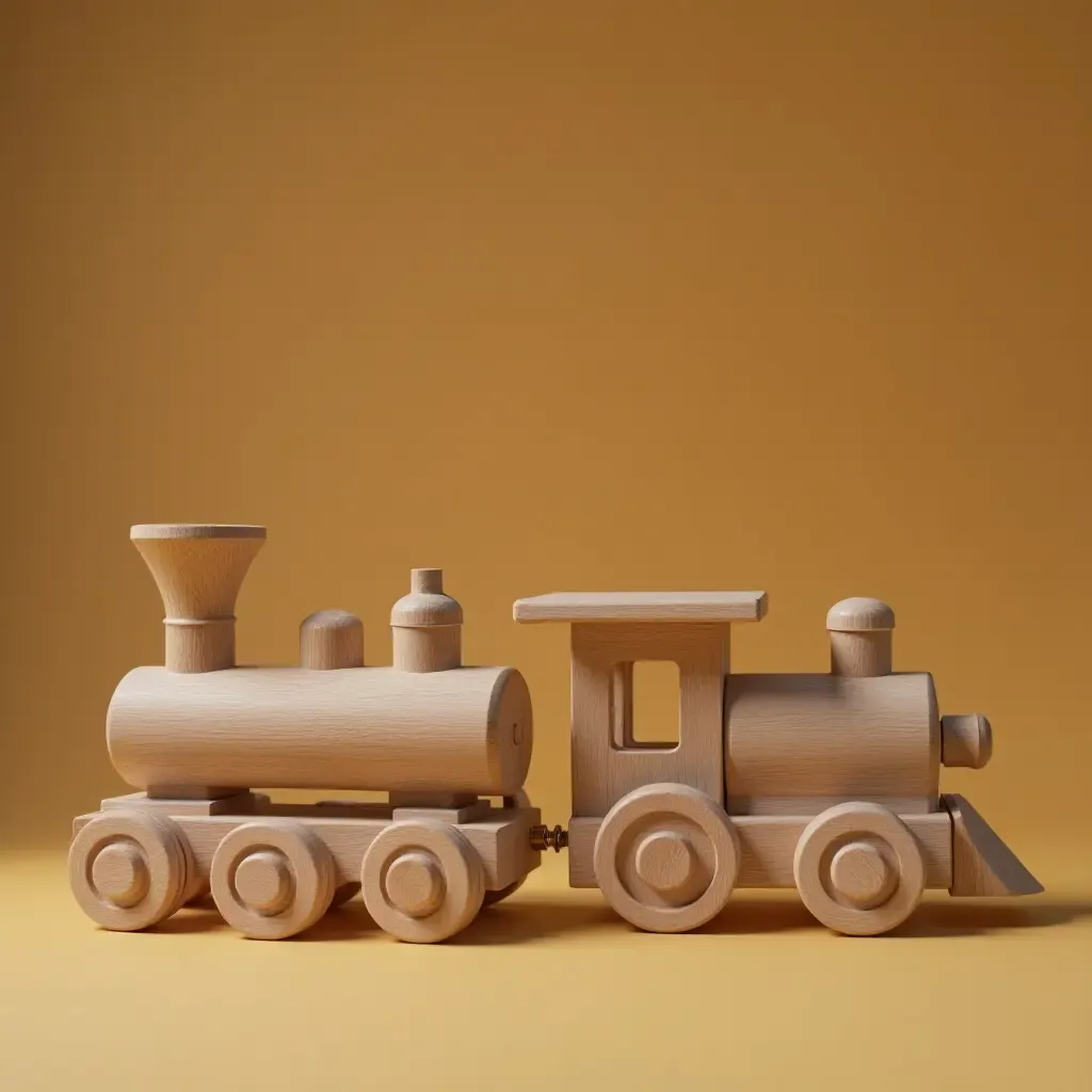 a photo of a classic wooden toy train set displayed