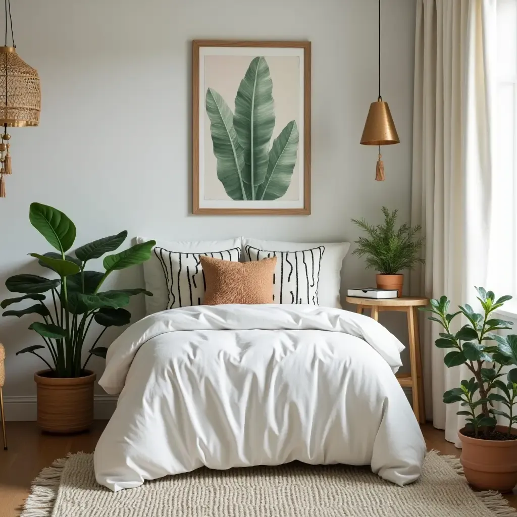 a photo of a nature-inspired teen room featuring metallic accents in plants and decor