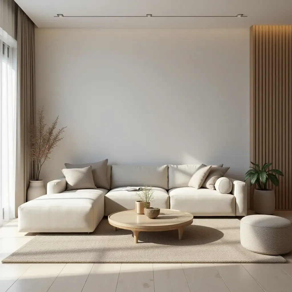 a photo of a stylish minimalist living room with a focus on functionality and comfort