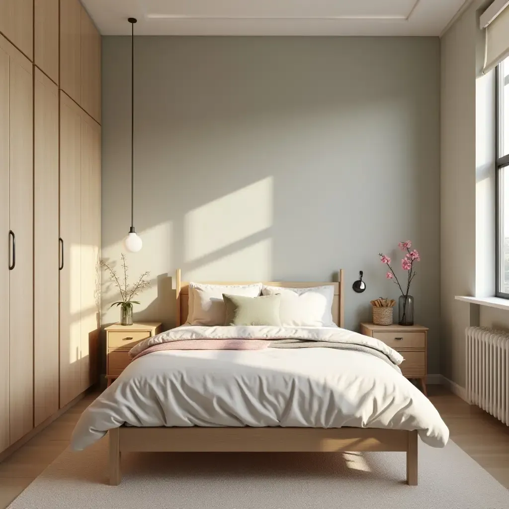 a photo of a tranquil teen bedroom with a soothing color palette and soft lighting