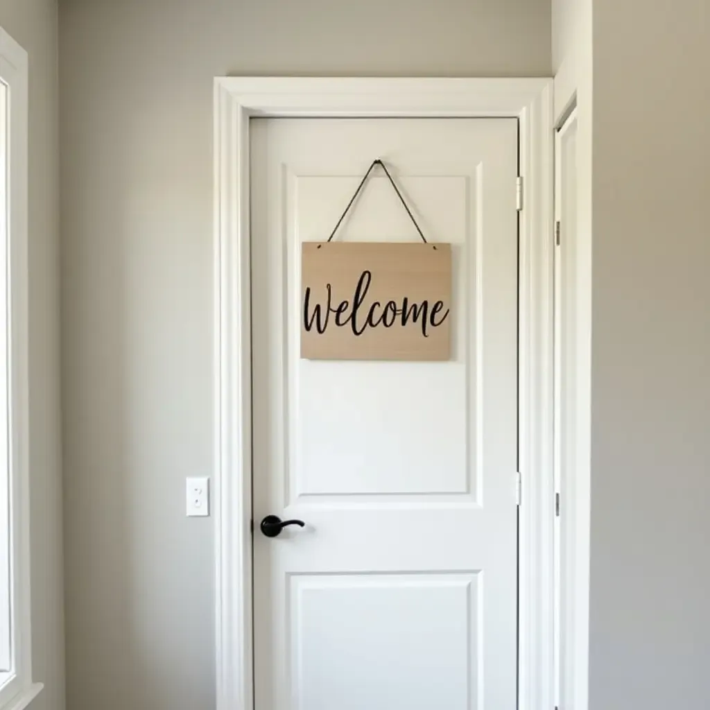 a photo of a nursery door decorated with a handmade welcome sign