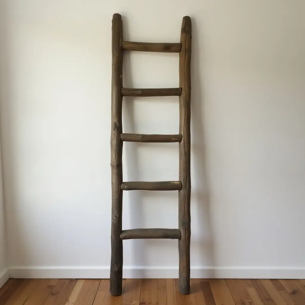 a photo of a vintage ladder used as a decorative wall piece