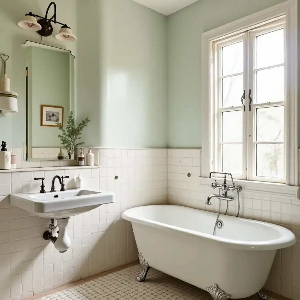 a photo of a vintage-style bathroom with retro tiles and classic fixtures