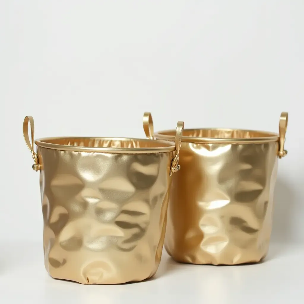 a photo of a nursery featuring metallic gold storage baskets