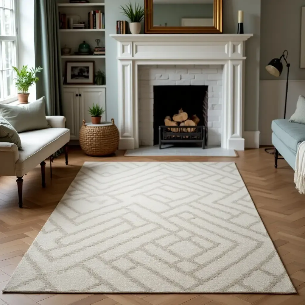 a photo of a classic herringbone rug in a traditional setting