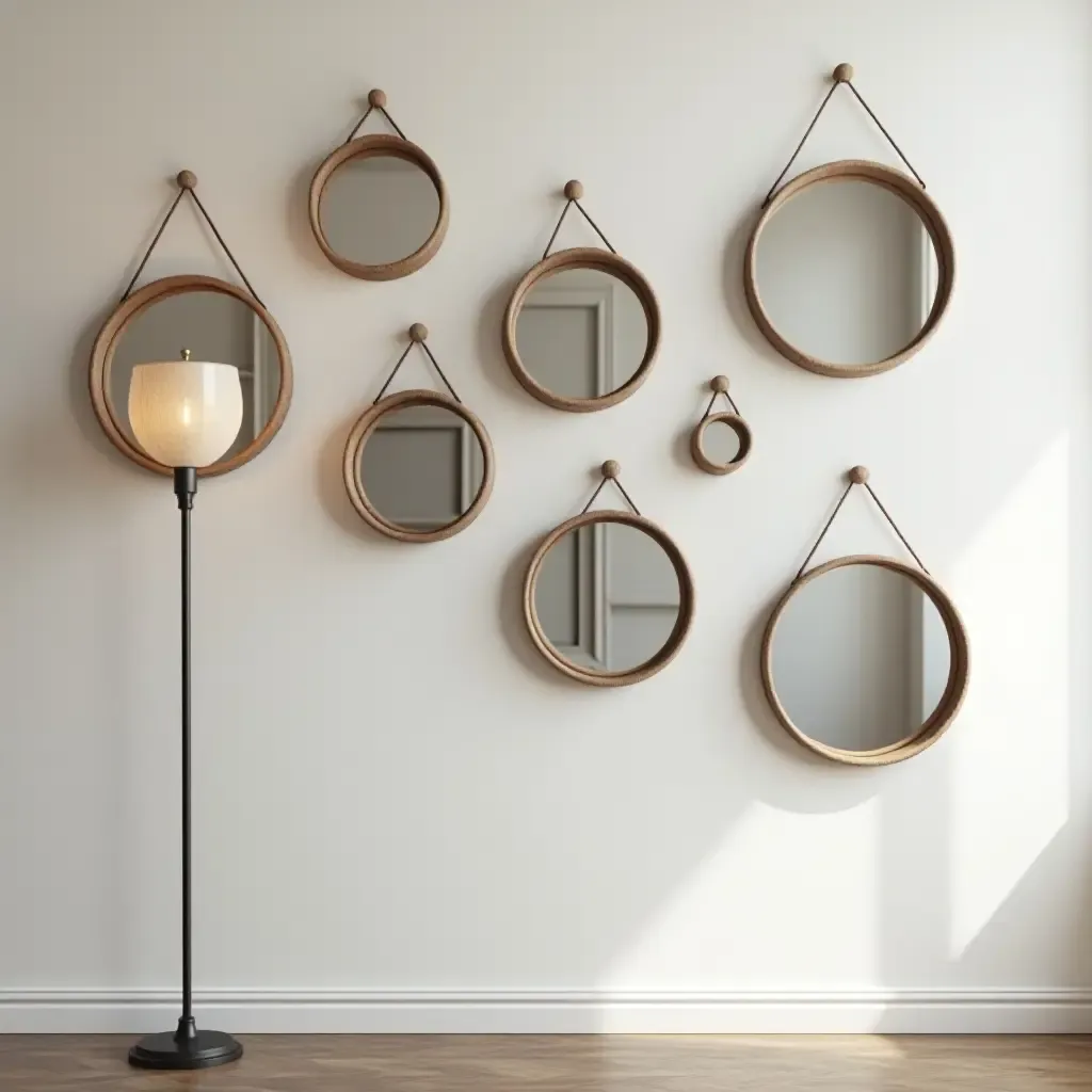 a photo of a collection of mirrors creating visual interest on a wall