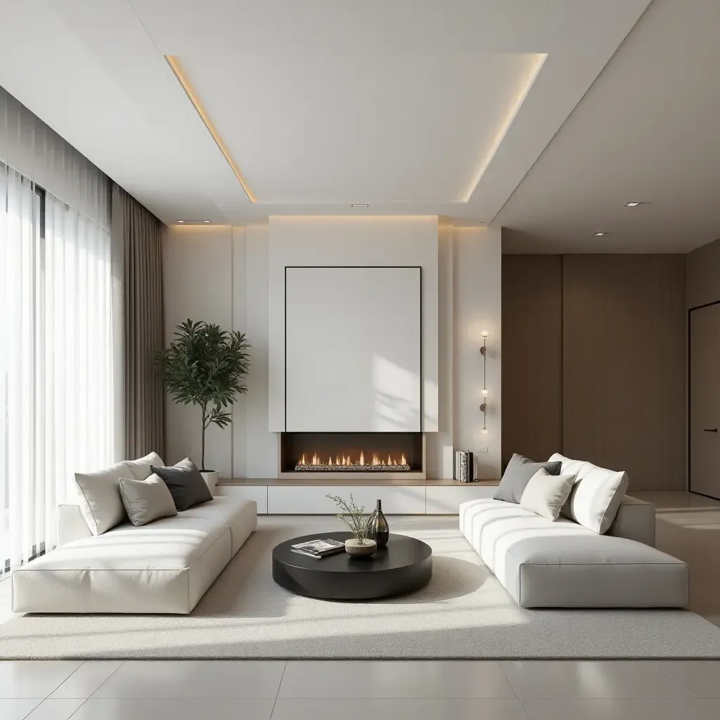 a photo of a modern living room with clean lines and a monochromatic color palette