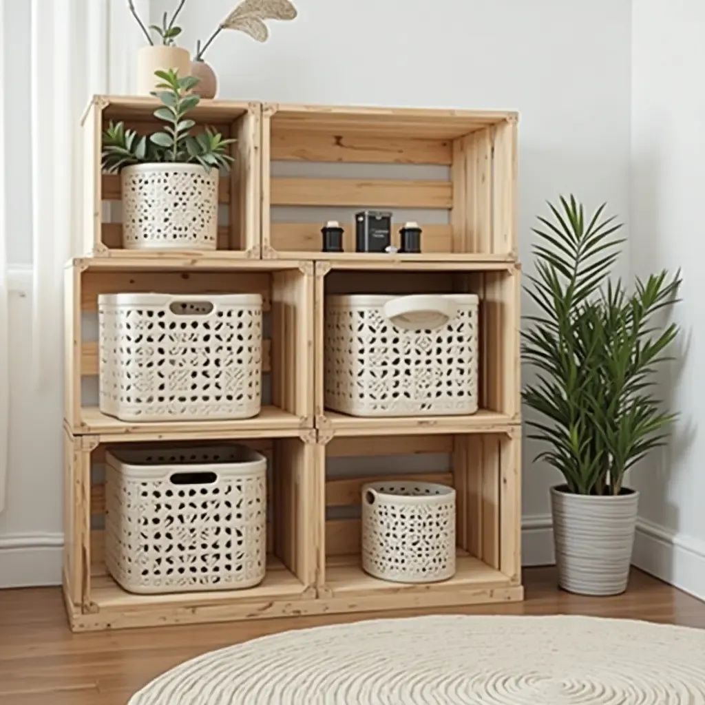 a photo of a creative DIY storage solution using crates