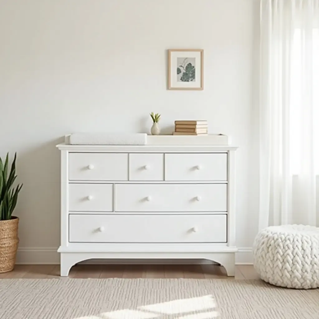 a photo of a nursery with a changing table that doubles as a dresser