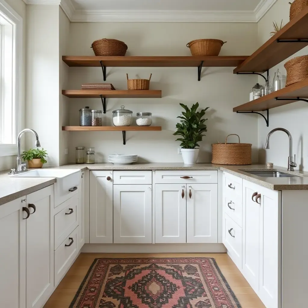 a photo of a pantry featuring a decorative rug and organized shelving