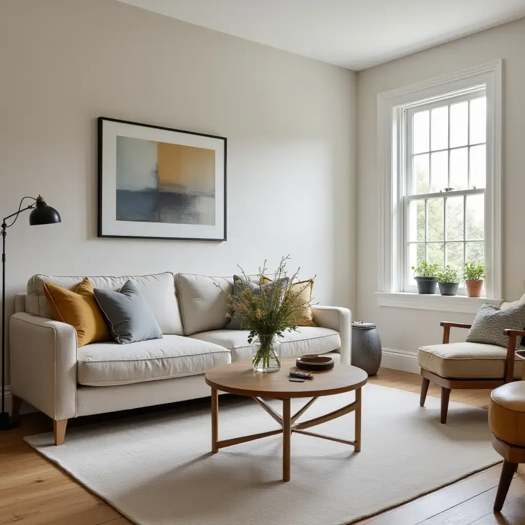 a photo of a small living room with a stylish coffee table centerpiece