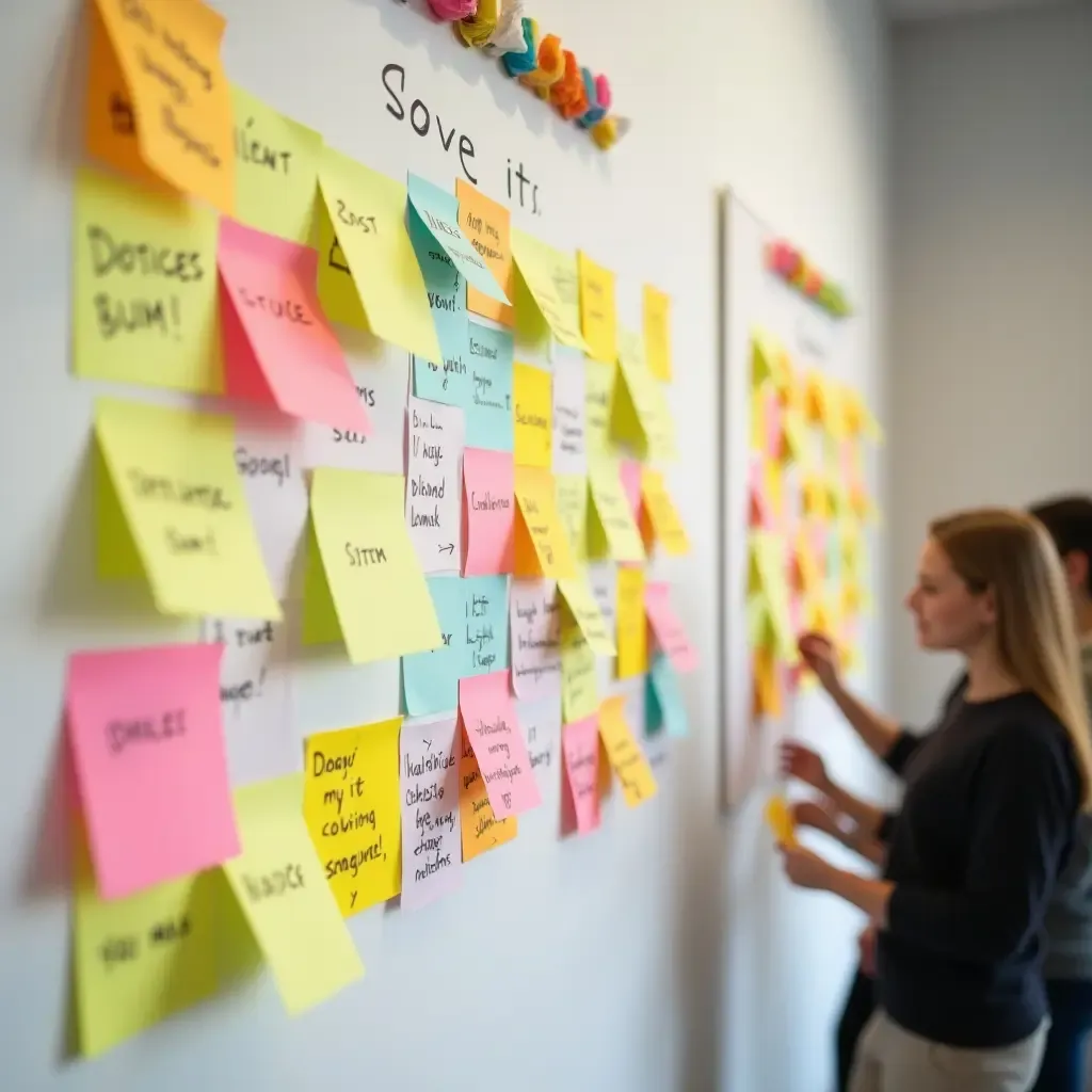 a photo of a fun, interactive wall with sticky notes and positive messages