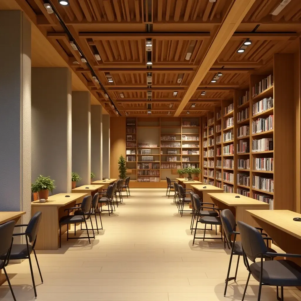 a photo of a library with acoustic panels for sound management and comfort