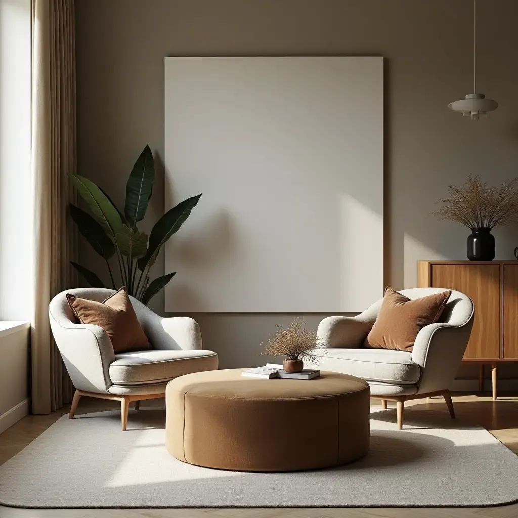 a photo of a chic seating area with a stylish ottoman