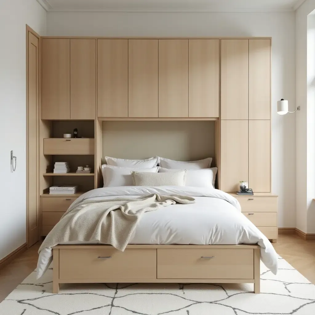 a photo of a multi-functional bed with built-in drawers