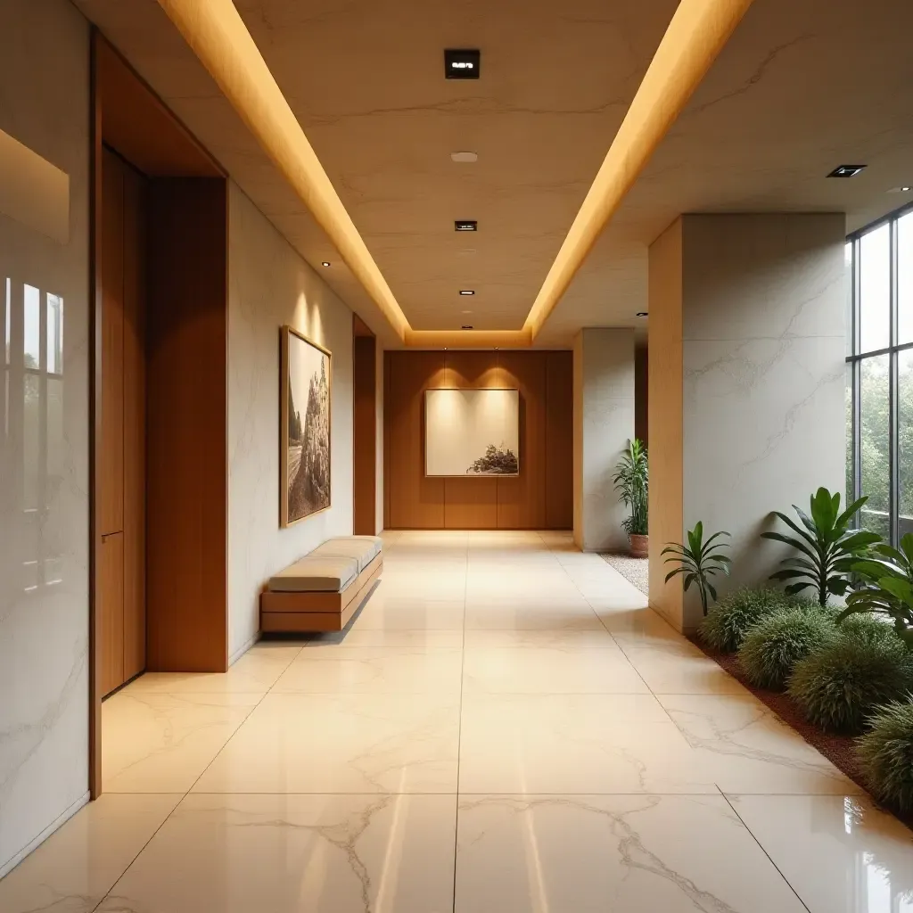 a photo of a welcoming corridor with artistic elements and functional design