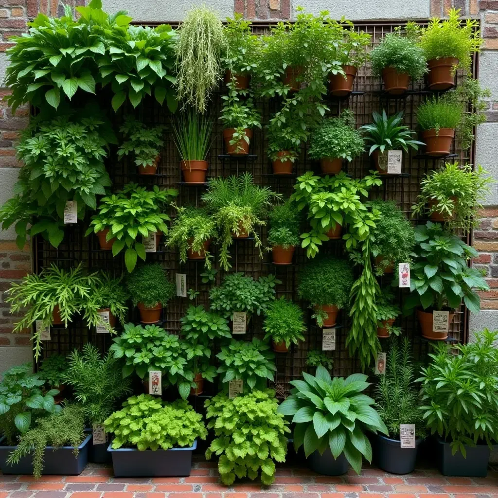 a photo of a garden wall with a variety of herbs and spices