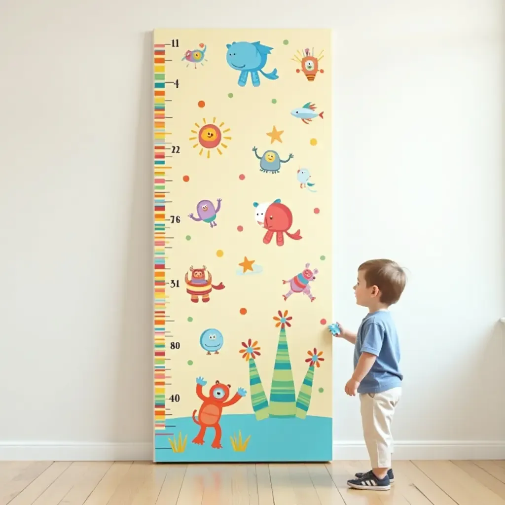 a photo of a colorful, interactive growth chart on the wall