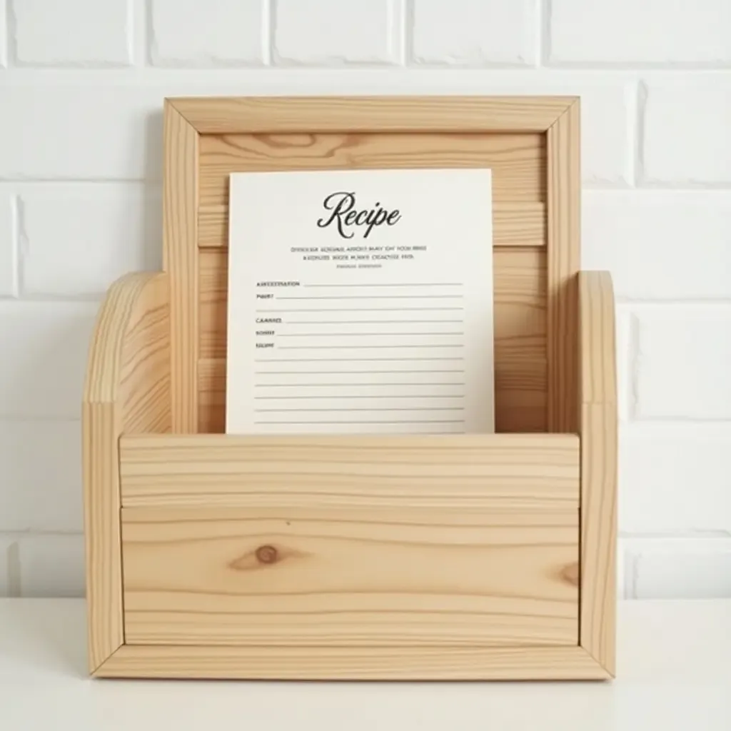 a photo of a DIY recipe holder made from wood