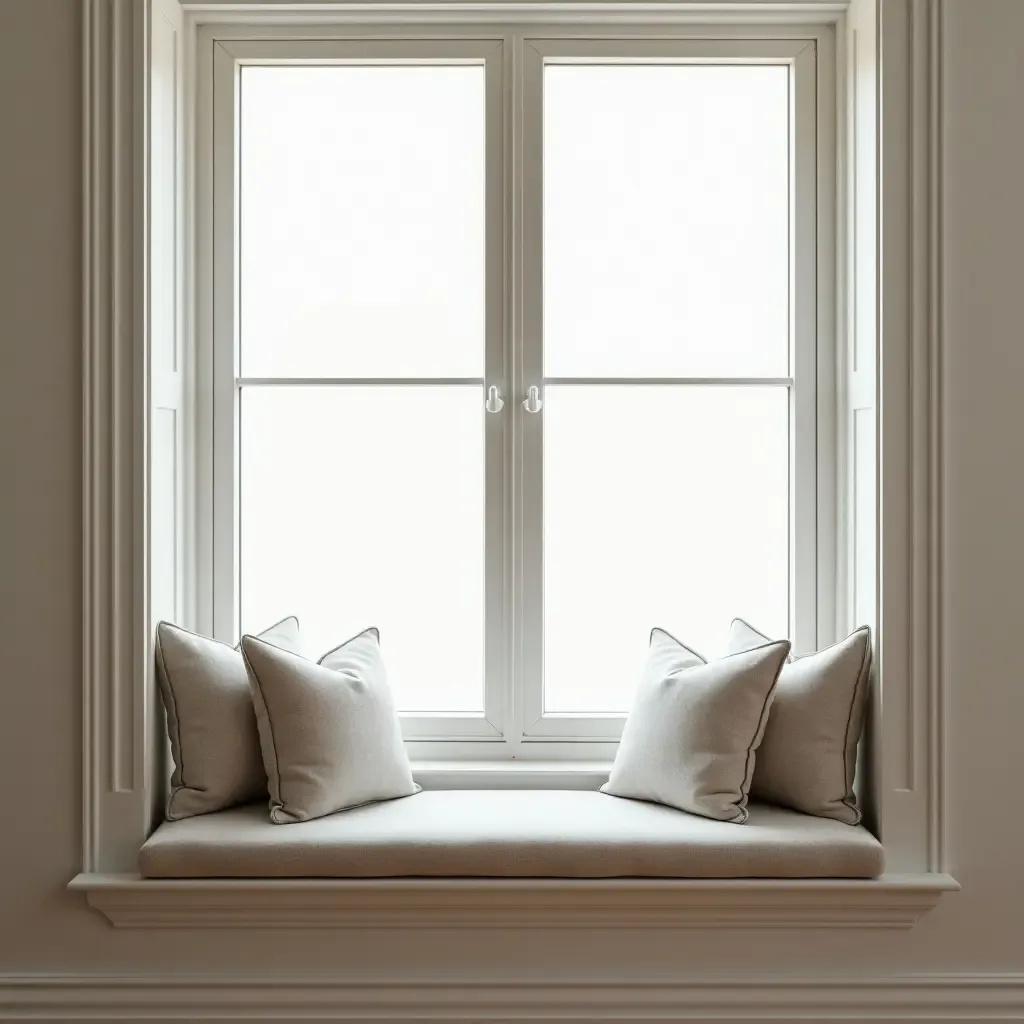 a photo of a simple, elegant window seat with cushions