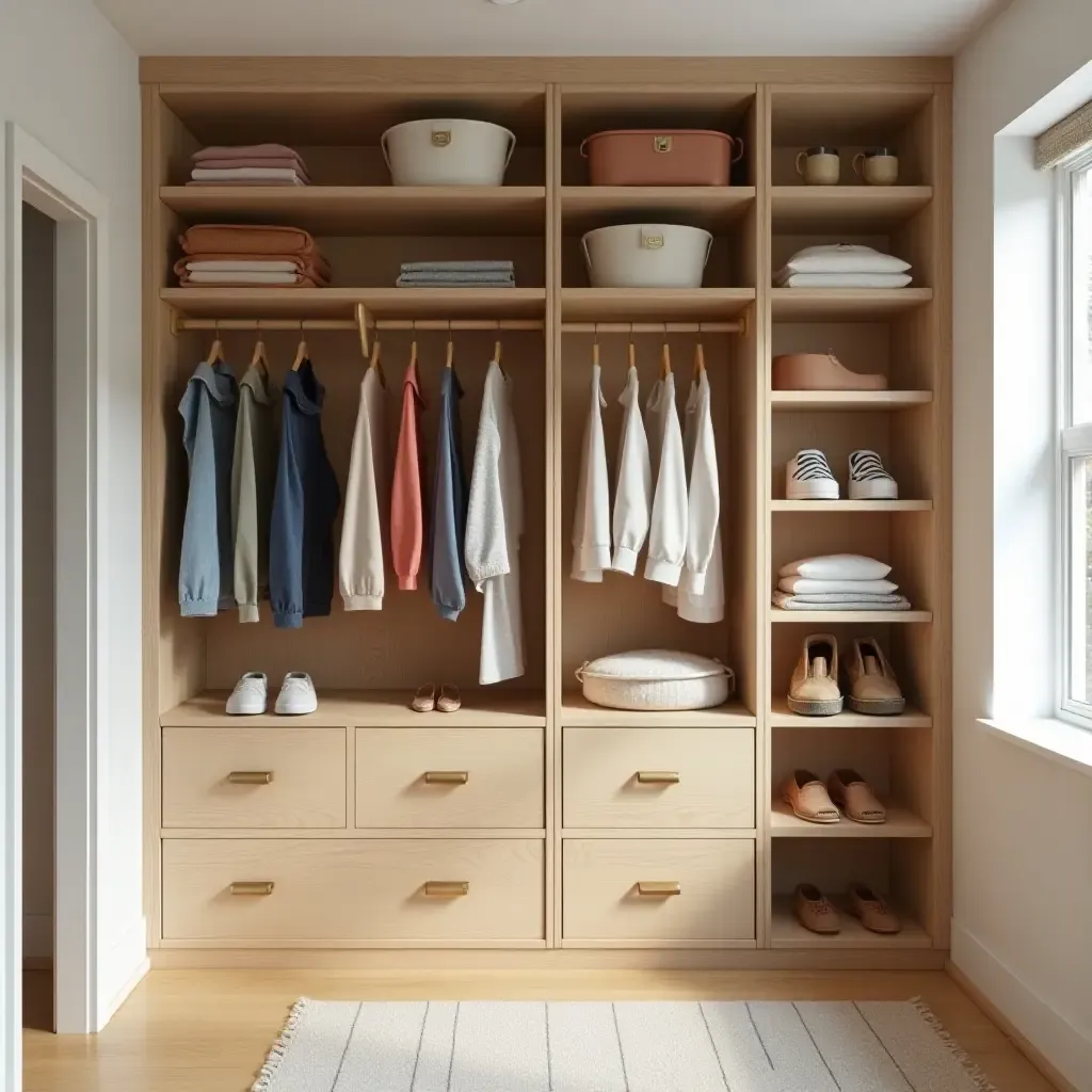 a photo of a playful closet organization system for kids