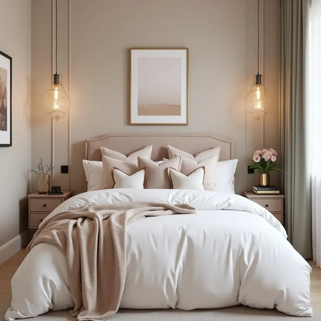 a photo of a playful bedroom with metallic accents on bedding