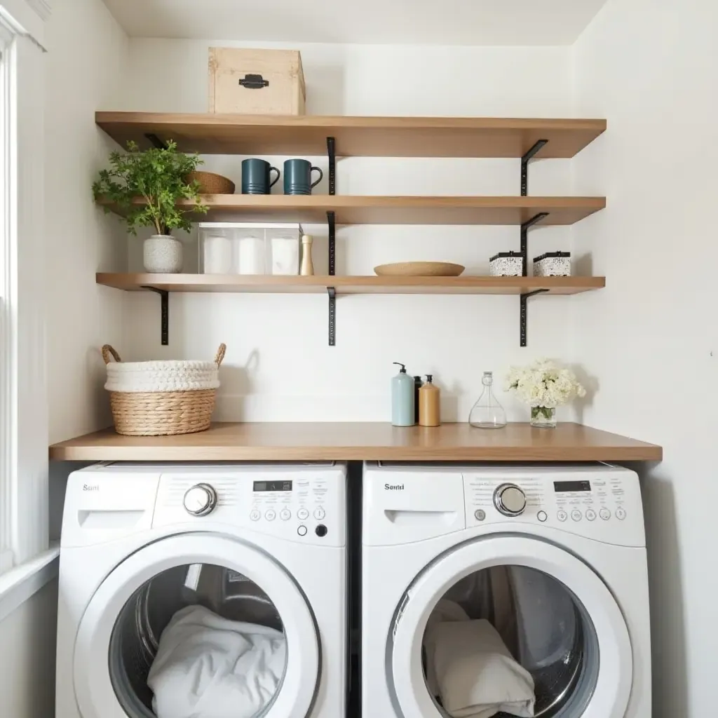 a photo of a basement utility room featuring farmhouse organization and style