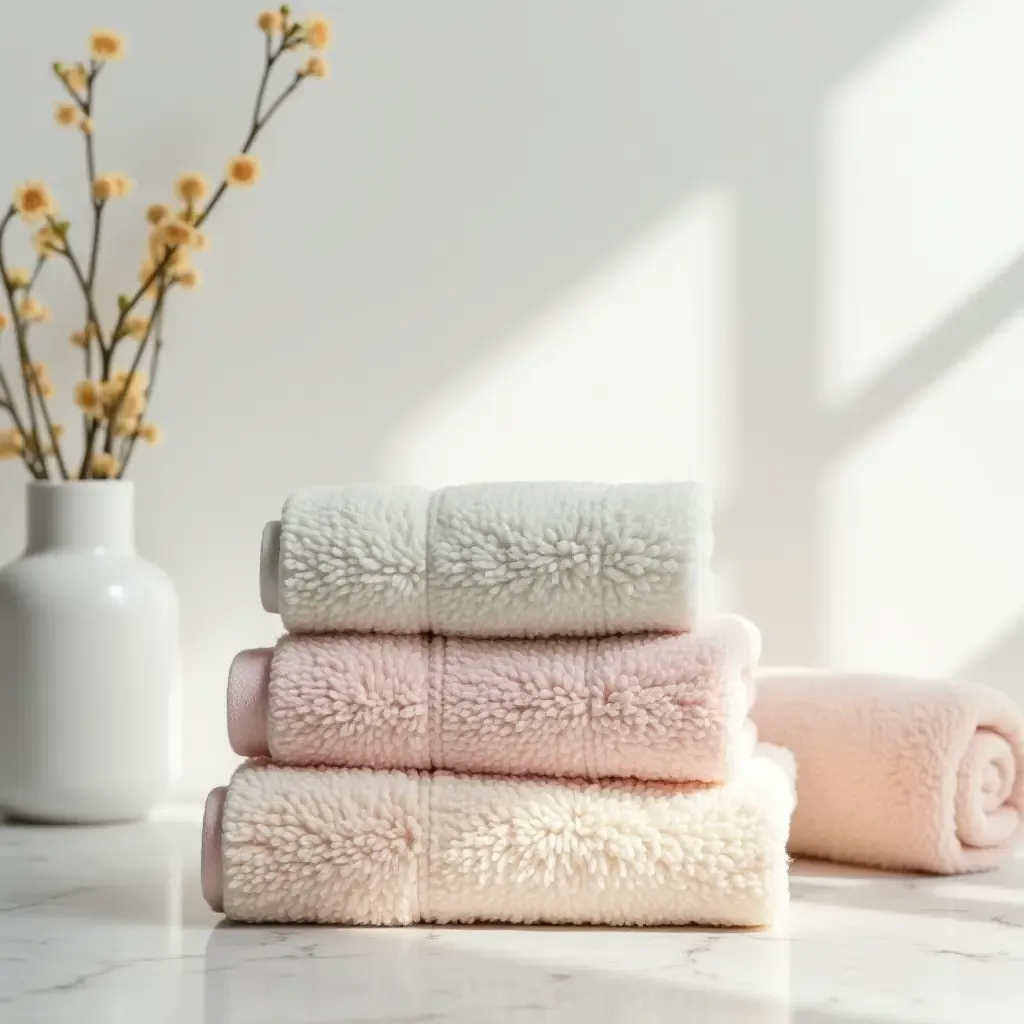 a photo of towels in soft pastel colors enhancing bathroom decor