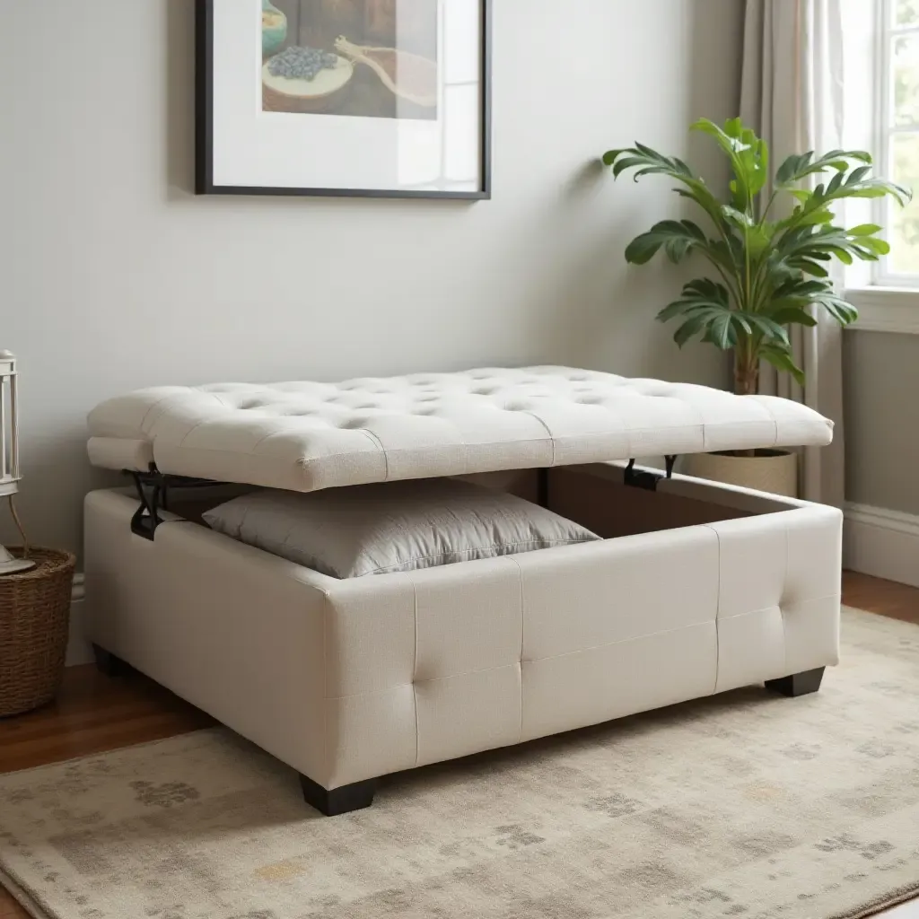 a photo of a multi-functional ottoman that doubles as storage