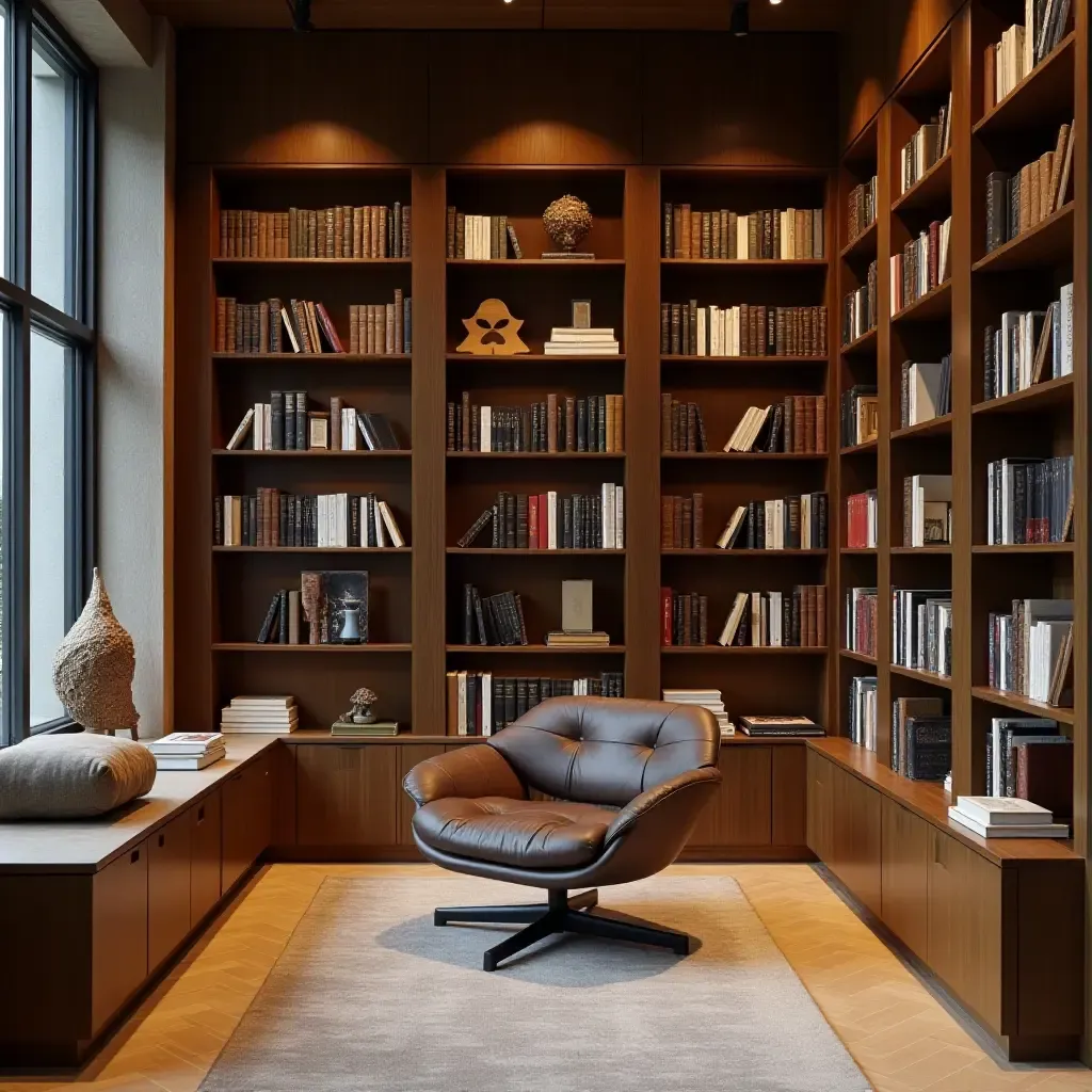 a photo of a library with a unique bookshelf design and hidden compartments