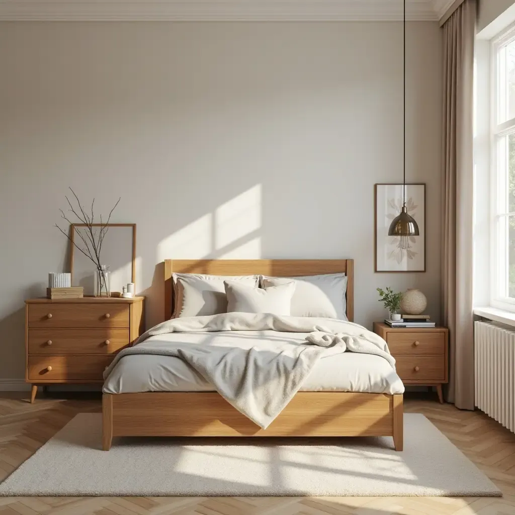 a photo of a cozy bedroom with a stylish toy chest