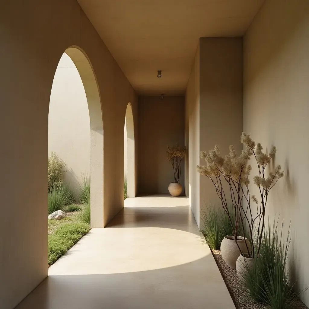 a photo of a serene corridor featuring a calming color palette and natural elements