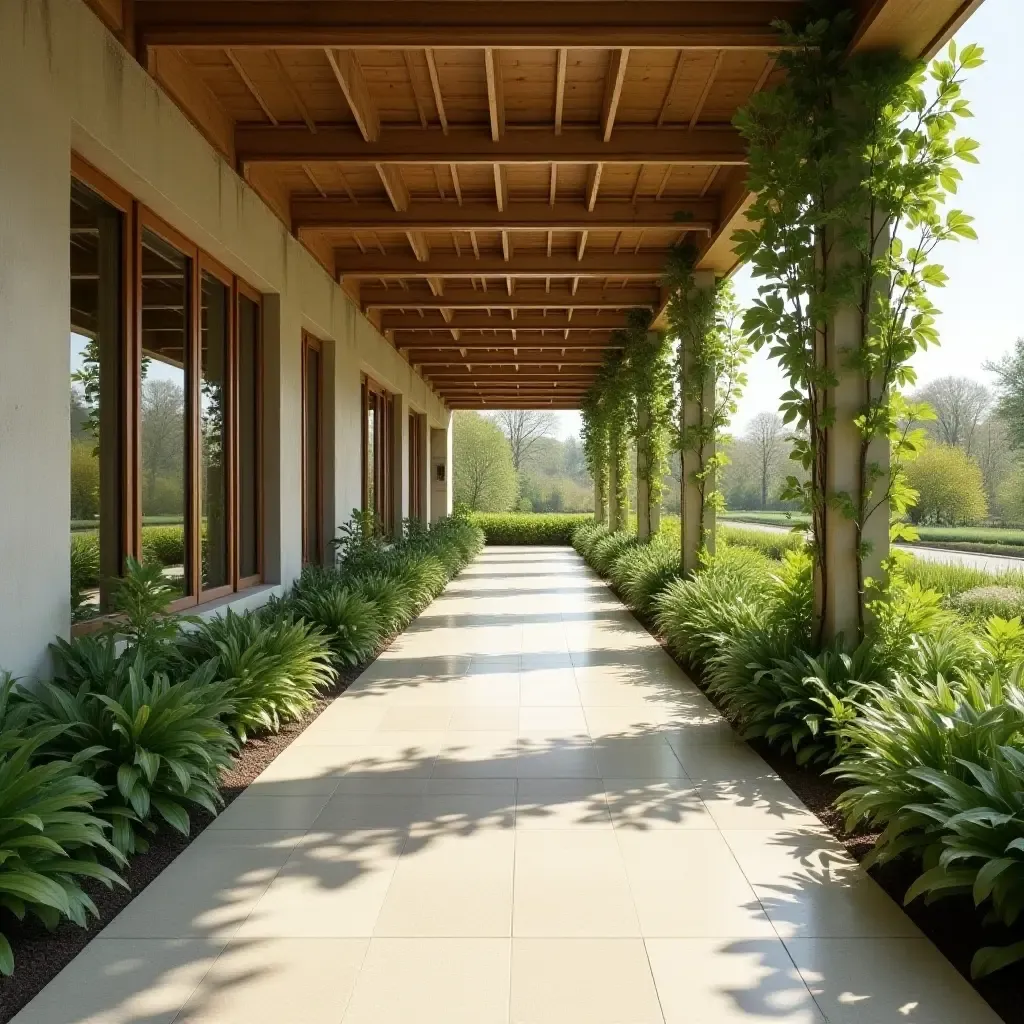 a photo of a sustainable corridor featuring eco-friendly materials and designs