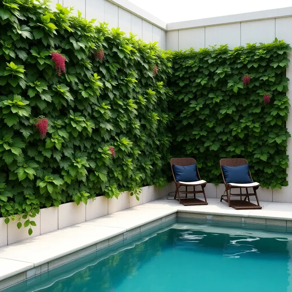 a photo of a vertical herb wall beside a pool lounge