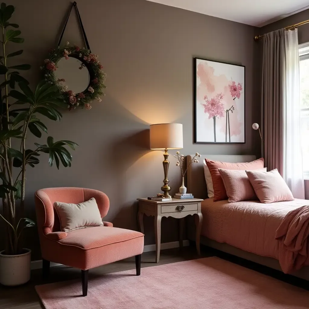 a photo of a glamorous teen room featuring a chic accent chair and stylish decor