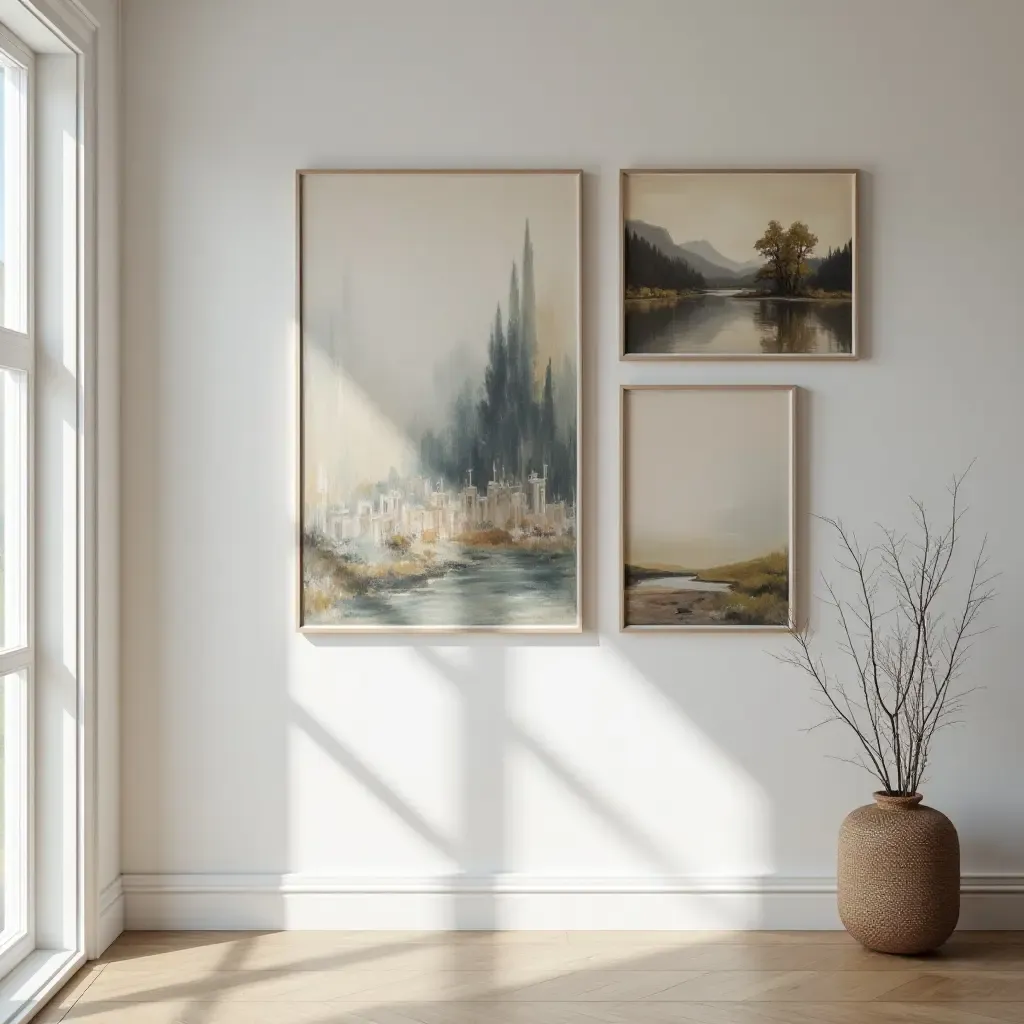 a photo of a gallery wall with a combination of photography and painting