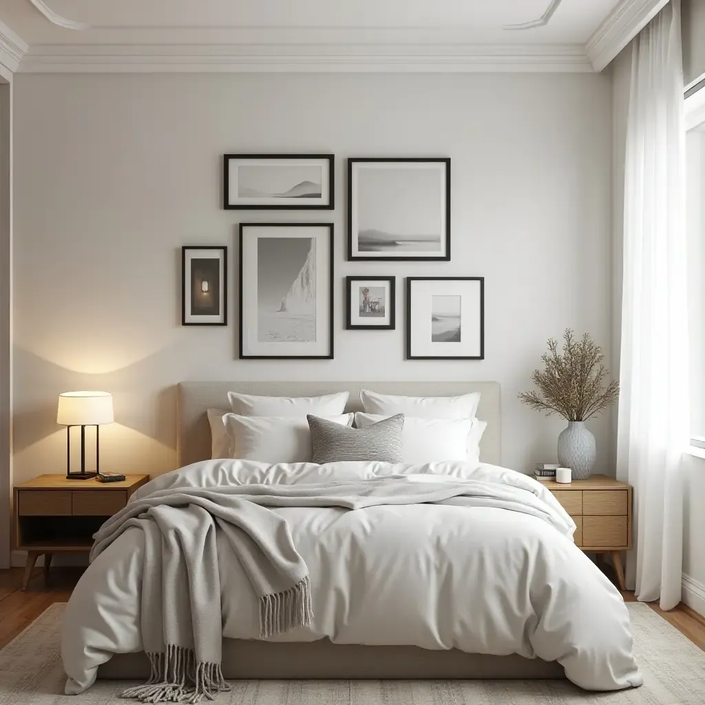 a photo of a small bedroom featuring a gallery wall