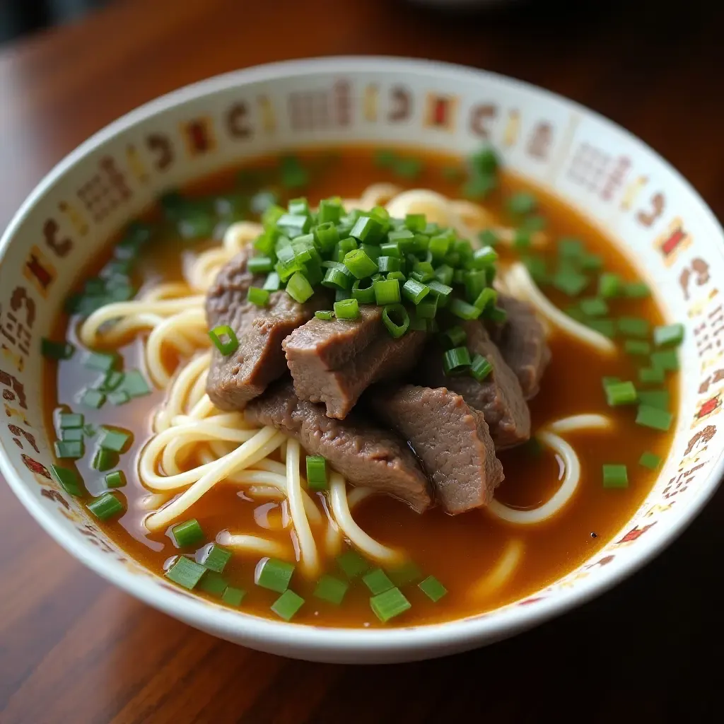 a photo of Kuay Teow Reua, a boat noodle soup with rich broth and tender beef.