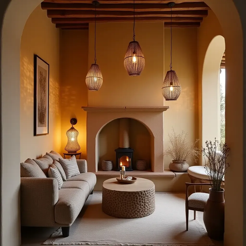 a photo of a cozy nook with Mediterranean lanterns and soft textiles