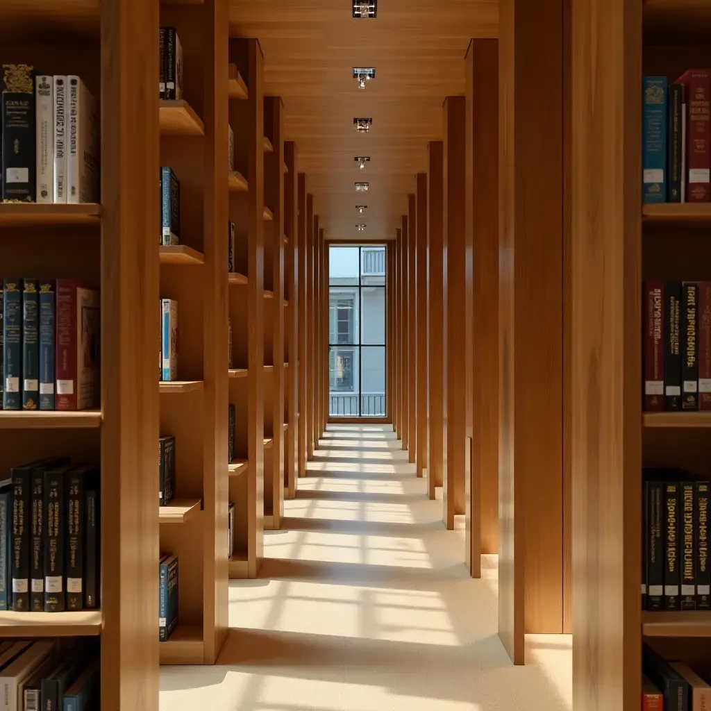 a photo of a library with wooden dividers creating intimate spaces