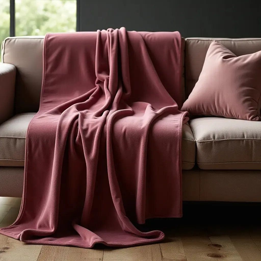 a photo of a luxurious velvet throw blanket draped over a sofa