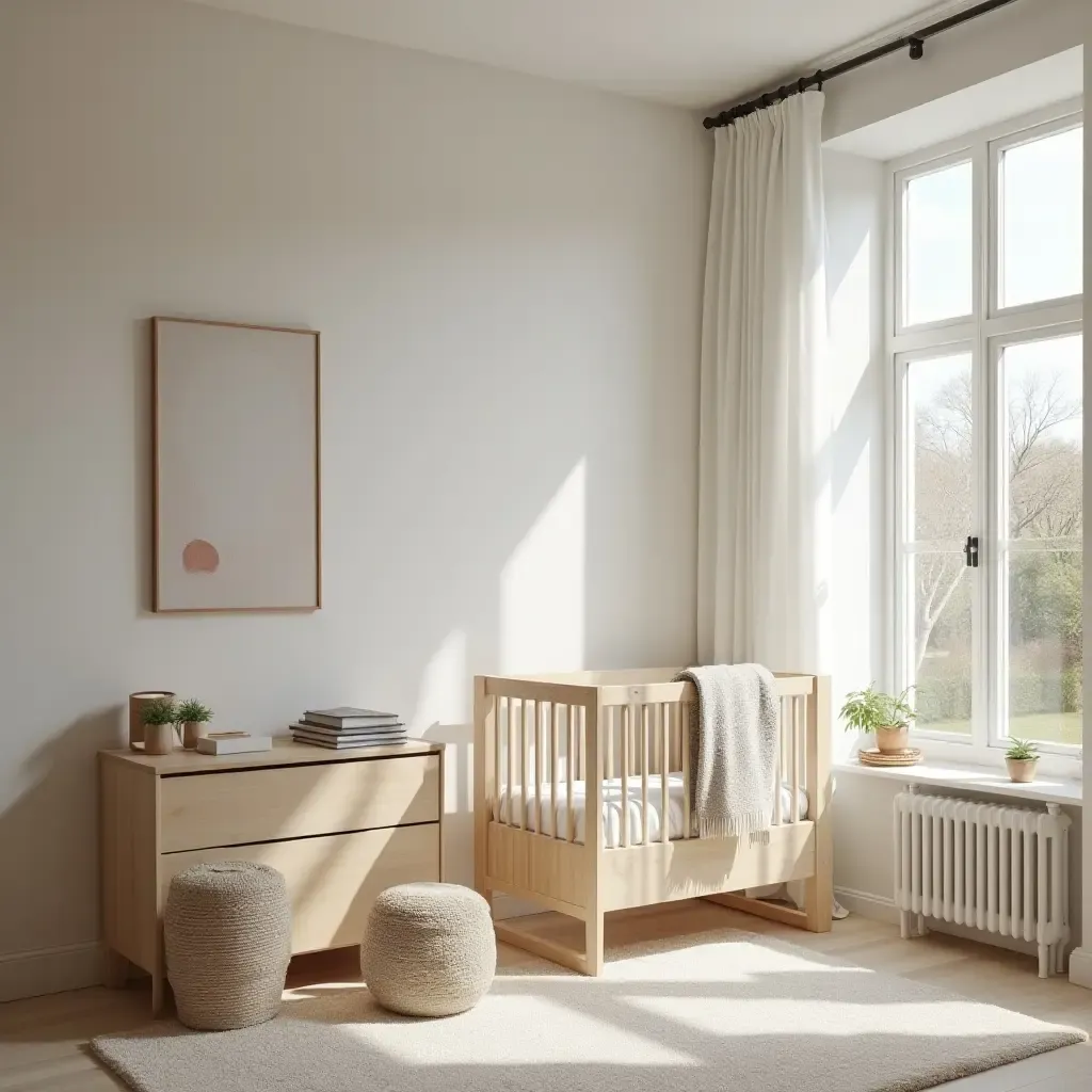 a photo of a modern nursery with sleek lines and a serene environment