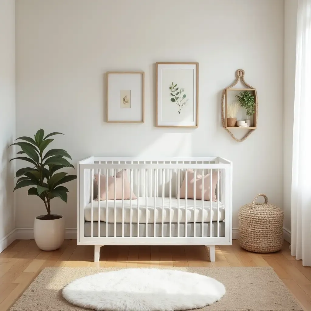 a photo of a nursery with a mix of modern and vintage decor elements