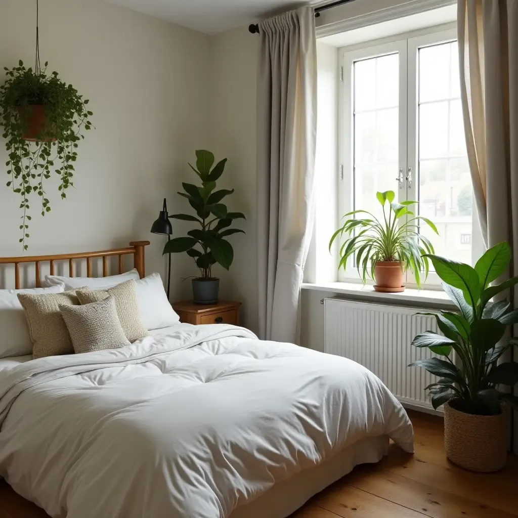 a photo of a small bedroom decorated with plants